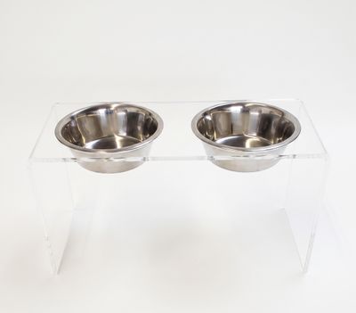 Mangiatoia porta ciotole per cani e gatti in plexiglass trasparente "Cosmo" XLARGE