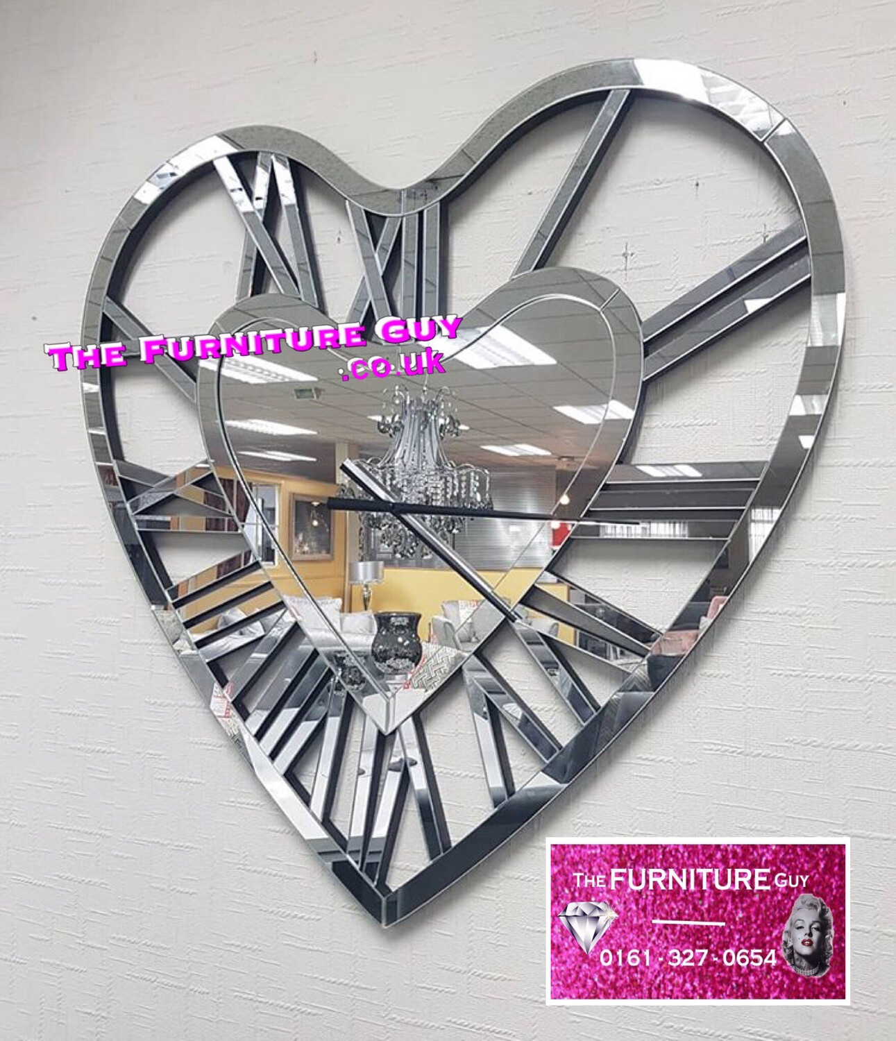 Large Mirror Heart Clock