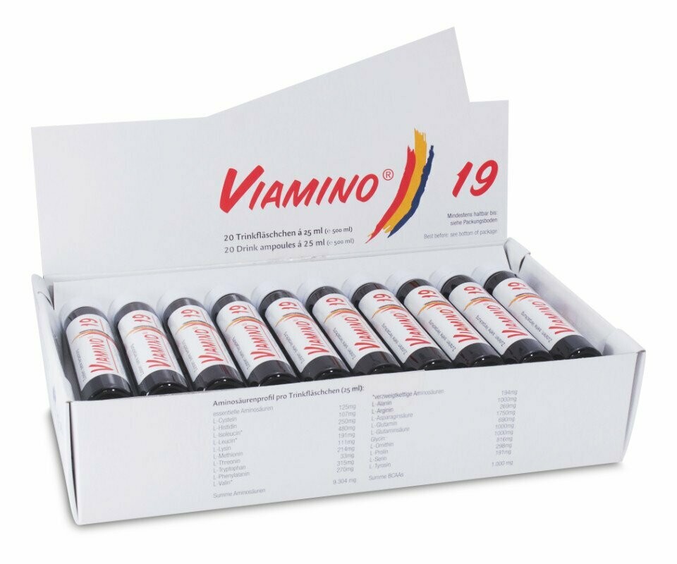 Viamino 19 Ampullen, mit essentiellen Aminosäuren für den besonderen Bedarf, z.B. bei Aufbautraining u. fleischarmer Ernährung