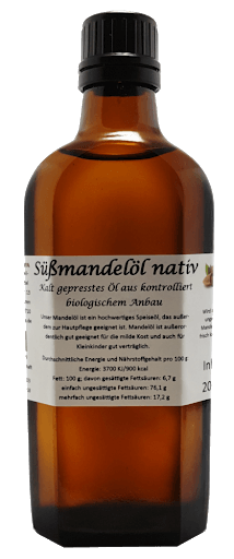 Süßmandelöl, hochwertiges Speise und Hautpflegeöl, kaltgepresst, aus biologischem Anbau, 100 ml Süßmandelöl, hochwertiges Speise und Hautpflegeöl, kaltgepresst, aus biologischem Anbau, 100 ml