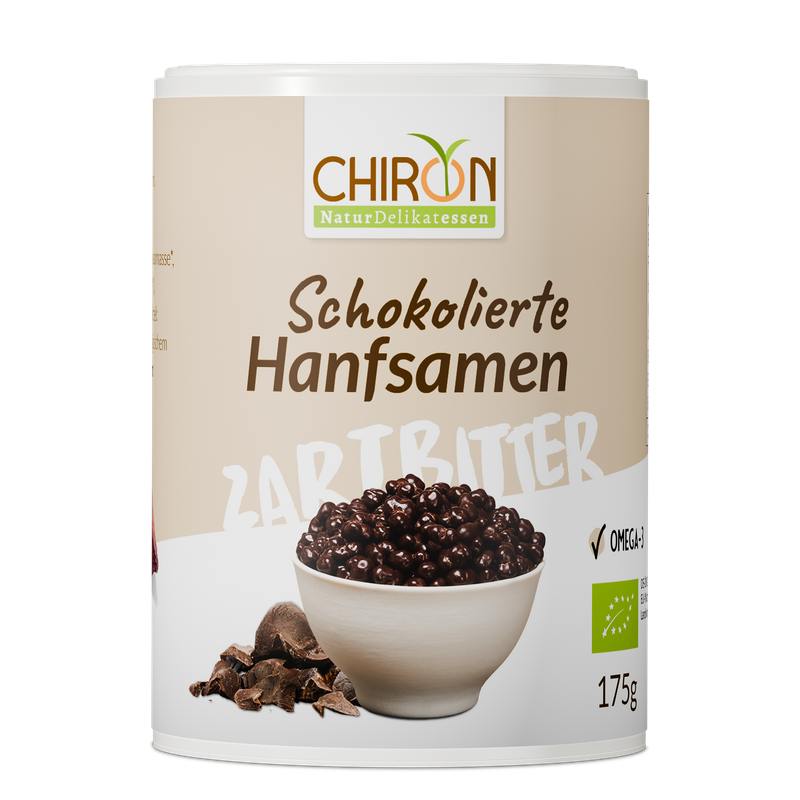 Hanfsamen fein schokoliert, mit Zartbitterschokolade, 175 g Hanfsamen fein schokoliert, mit Zartbitterschokolade, 175 g