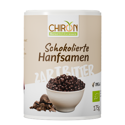 Hanfsamen fein schokoliert, mit Zartbitterschokolade, 175 g Hanfsamen fein schokoliert, mit Zartbitterschokolade, 175 g