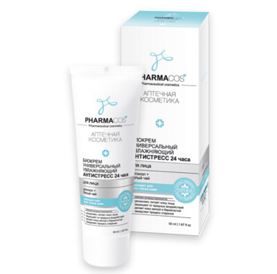 PharmaCos. Biocrema  facial universal, antiestrés, hidratación 24 horas, 50 ml.