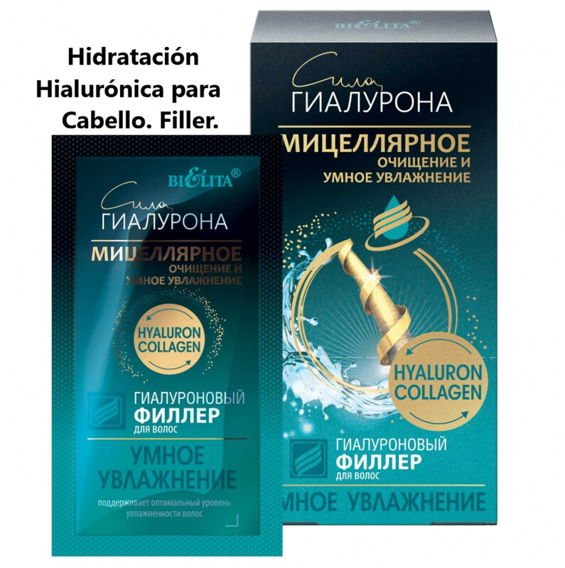 FUERZA HIALURÓNICA. Filler para Cabello. Limpieza Micelar e Hidratación Inteligente. Pack de 4 unidades, 40 ml.