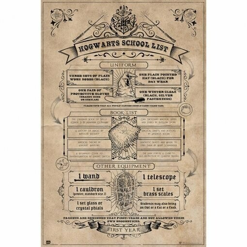 POSTER HOGWARTS SCHOOL LIST HARRY POTTER