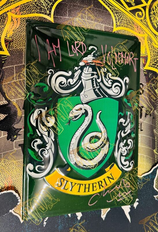 PLACA METALICA SLYTHERIN FIRMADO POR TOM RIDDLE (CHRISTIAN COULSON)