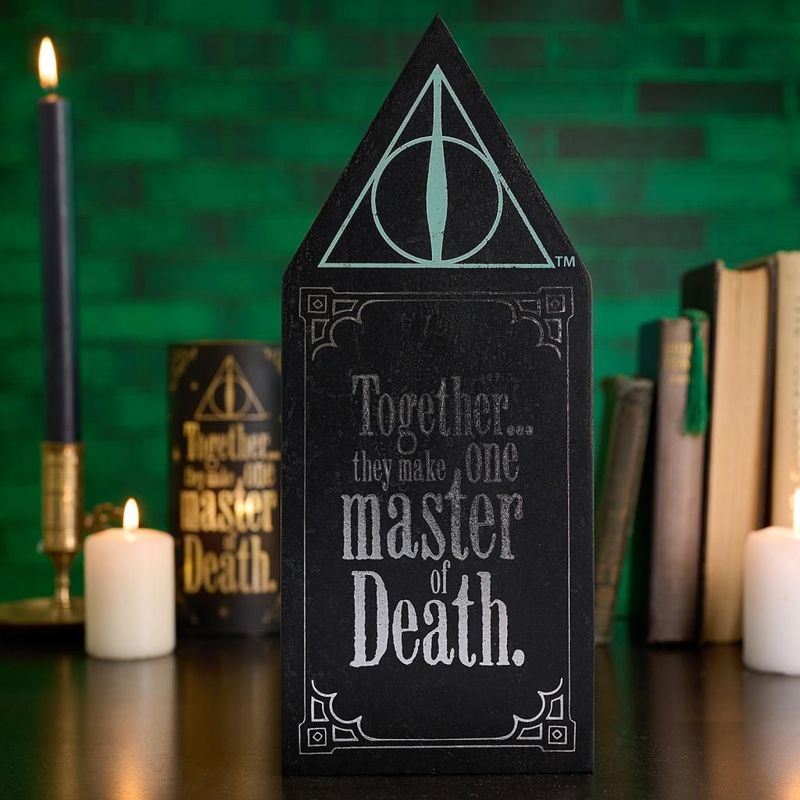 PLACA MADERA RELIQUIAS DE LA MUERTE ALUMBRA OSCURIDAD HARRY POTTER