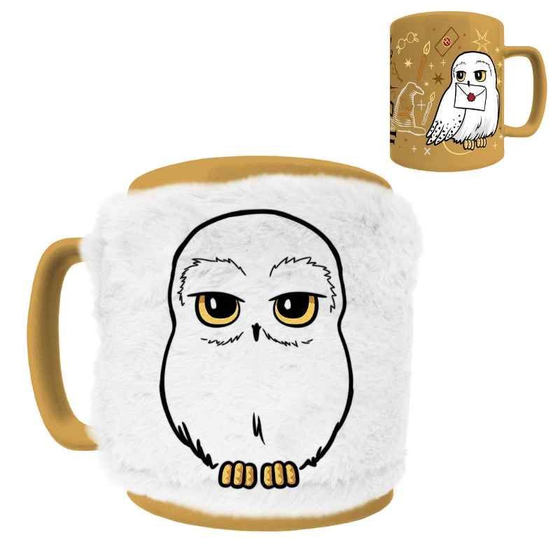 TAZA CON PELUSILLA HEDWIG HARRY POTTER