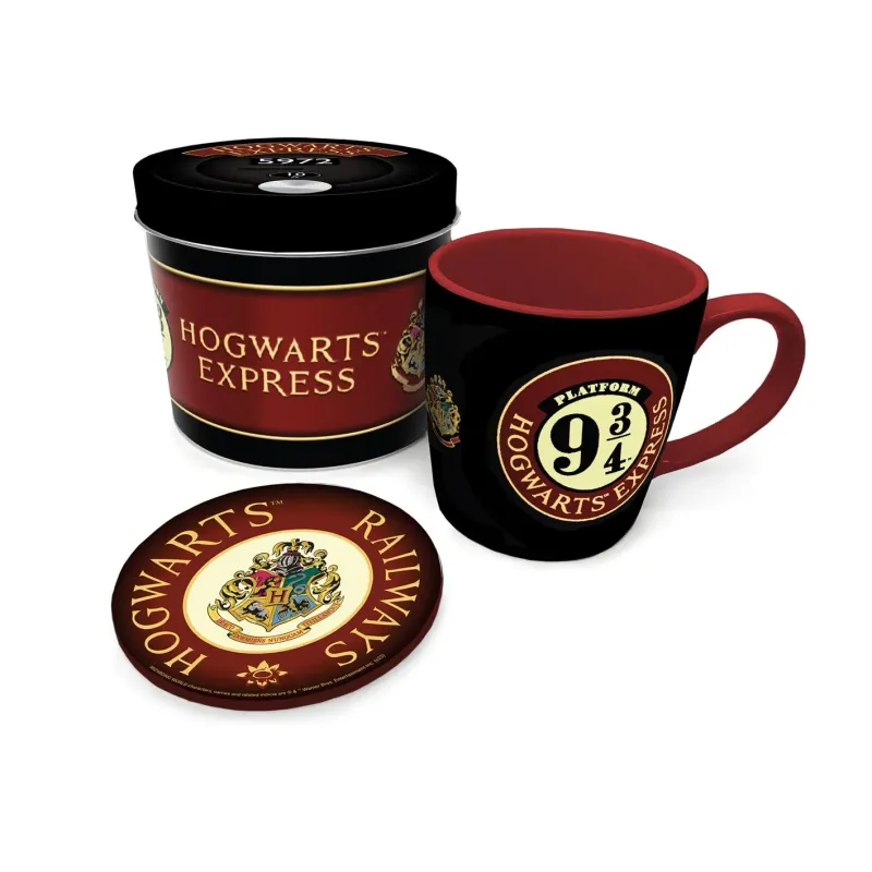 SET LATA TAZA & POSAVASOS PLATAFORMA 9 3/4 HARRY POTTER