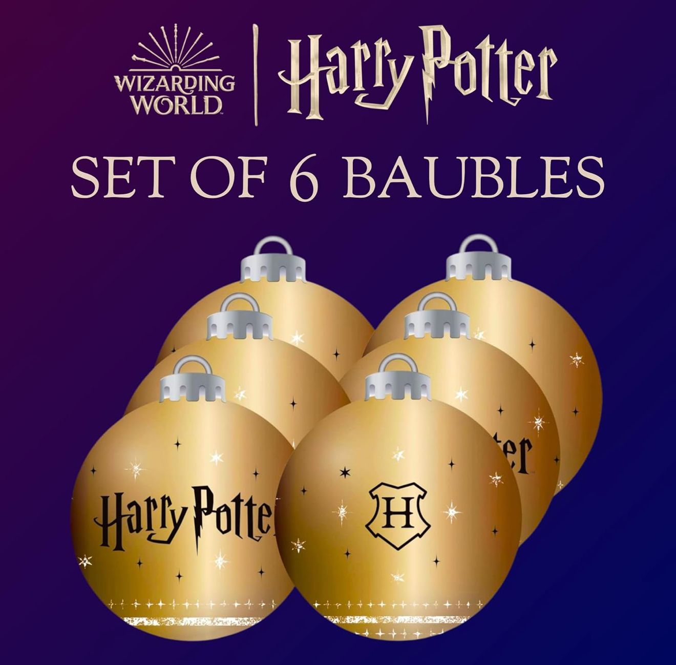 SET 6 BOLAS NAVIDAD DORADAS HARRY POTTER