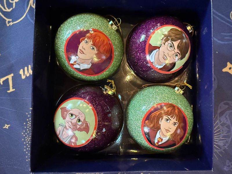 SET 4 BOLAS NAVIDAD PERSONAJES PURPURINA HARRY POTTER