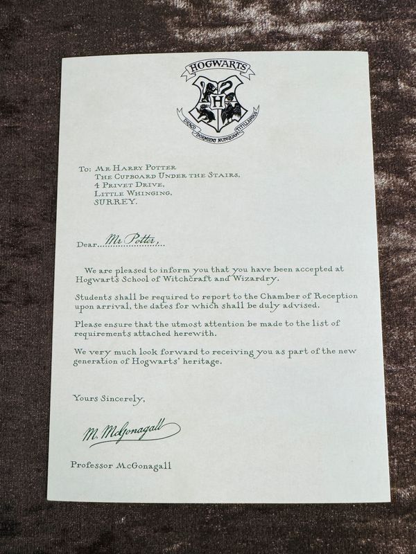 POSTAL CARTA DE ACEPTACION HARRY POTTER MINALIMA