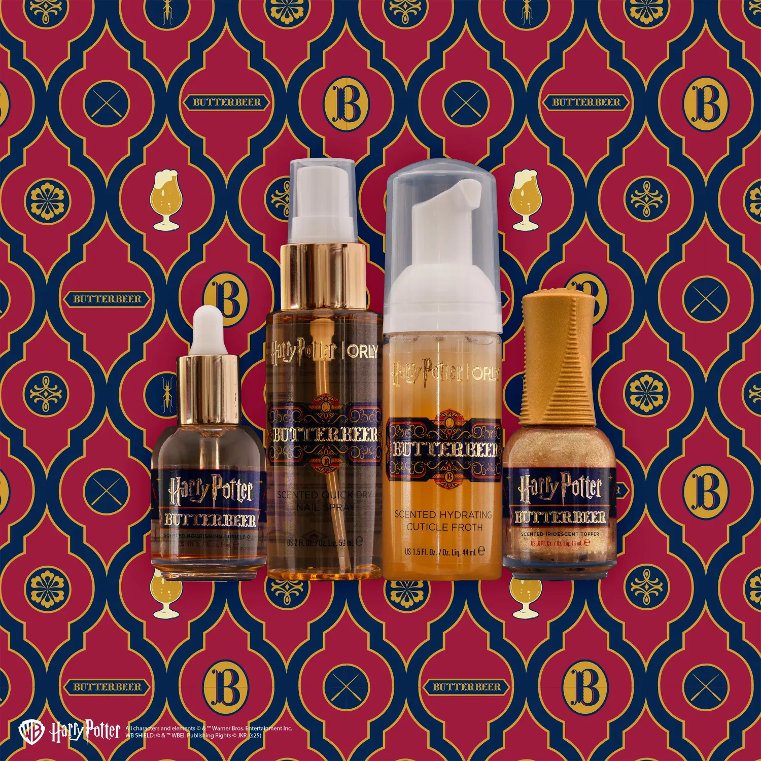 PACK LA MEJOR EXPERIENCIA BUTTERBEER ESMALTE, ACEITE, ESPUMA Y SPRAY SECADO HARRY POTTER