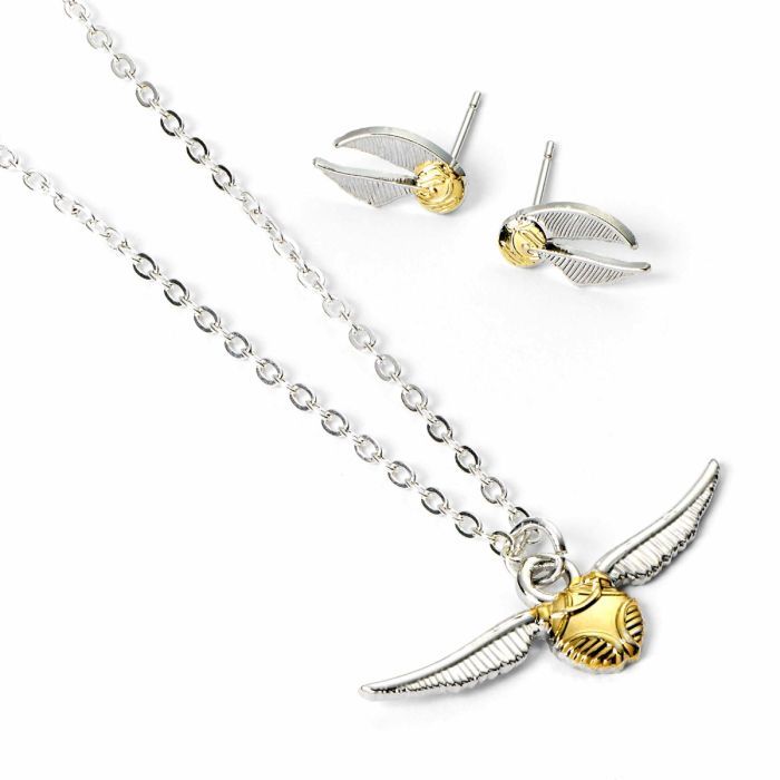SET REGALO PENDIENTES & COLLAR SNITCH DORADA HARRY POTTER