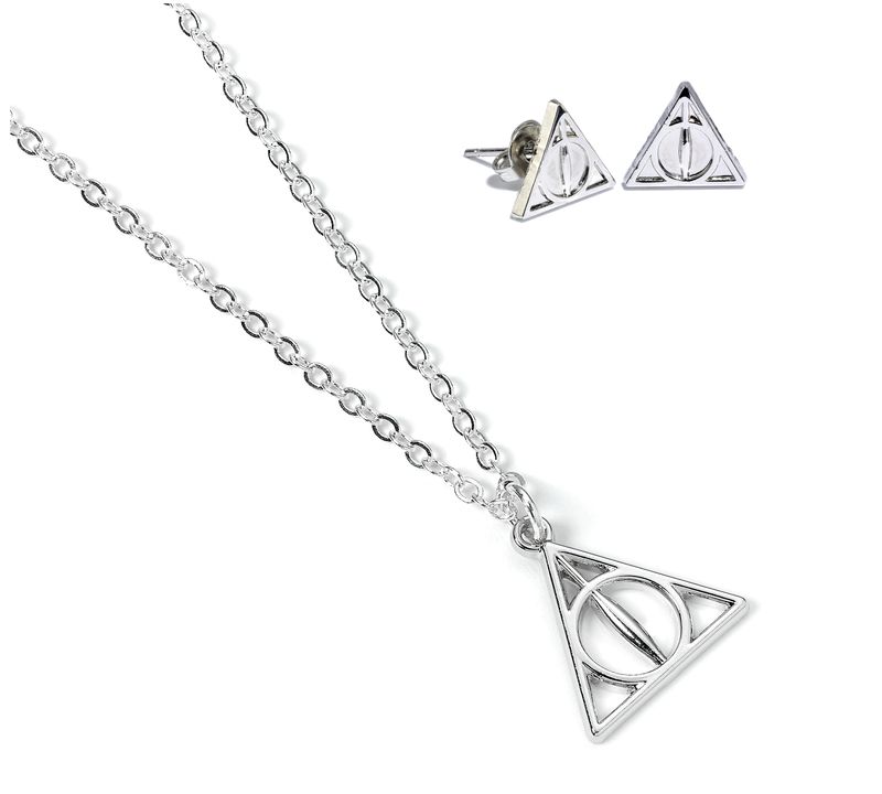 SET REGALO PENDIENTES & COLLAR RELIQUIAS MUERTE HARRY POTTER