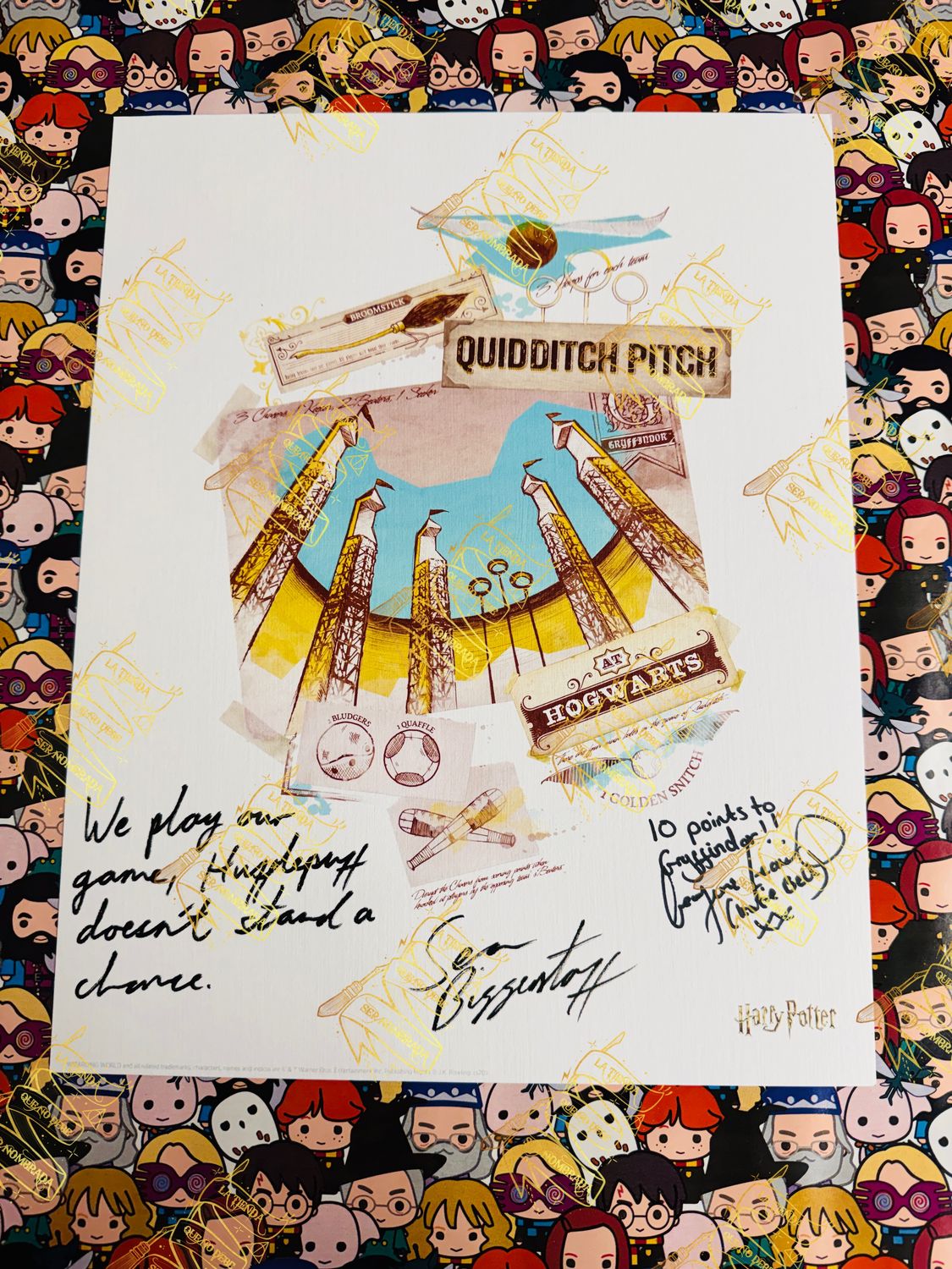 LITOGRAFIA QUIDDITCH FIRMADA POR OLIVER WOOD (SEAN BIGGERSTAFF) & KATIE BELL (GEORGINA LEONIDAS)