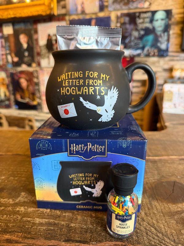 TAZA CALDERO WAITING FOR MY LETTER & CHOCOLATE CAMBIA COLOR MAGICO TOPPINGS HARRY POTTER