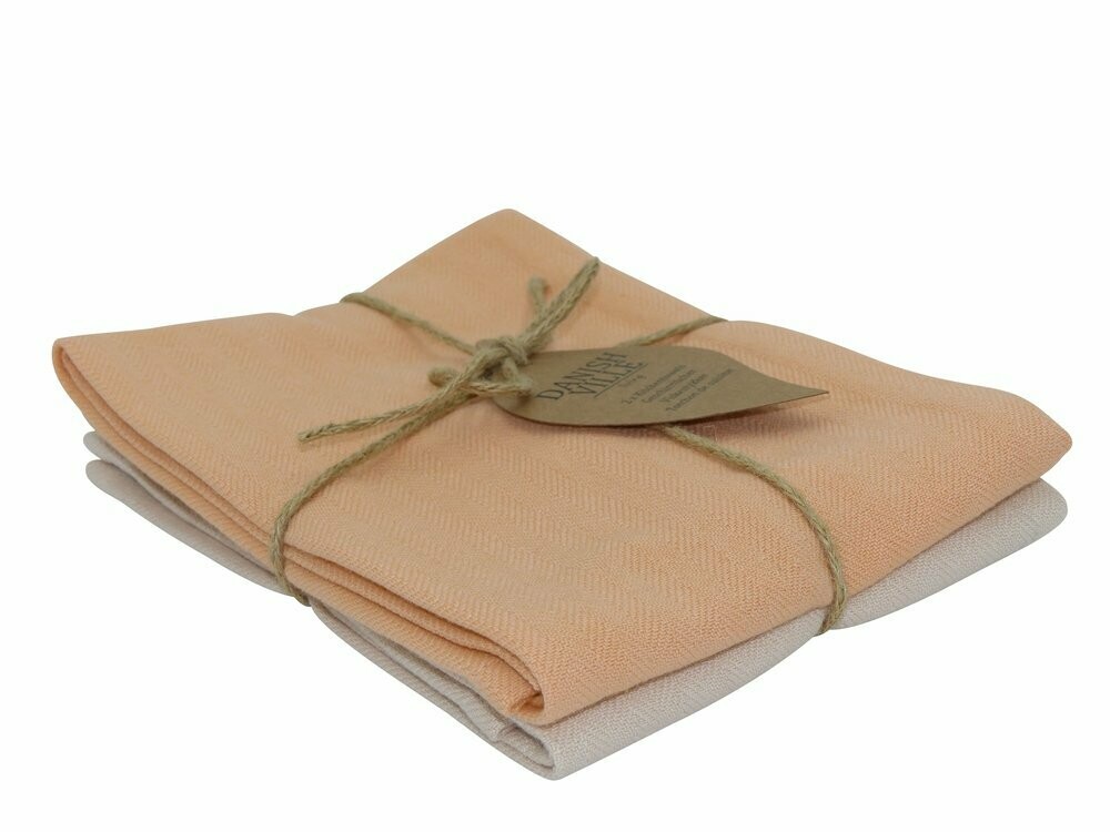 Fischgräten-Geschirrtuch, beige/ Korallsand, 2 Stk.