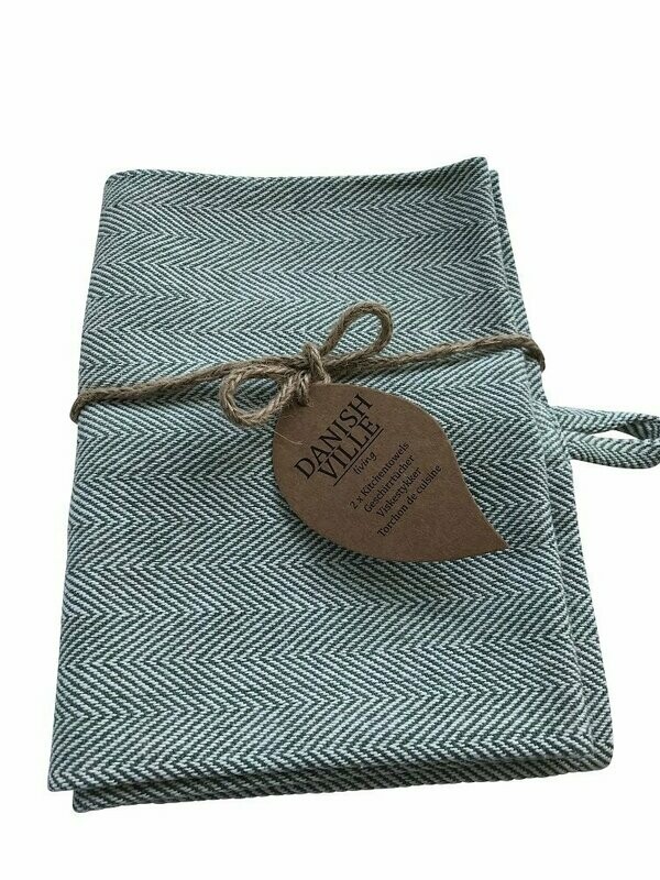 Fischgräten-Geschirrtuch, grün/ weiss 2er Set