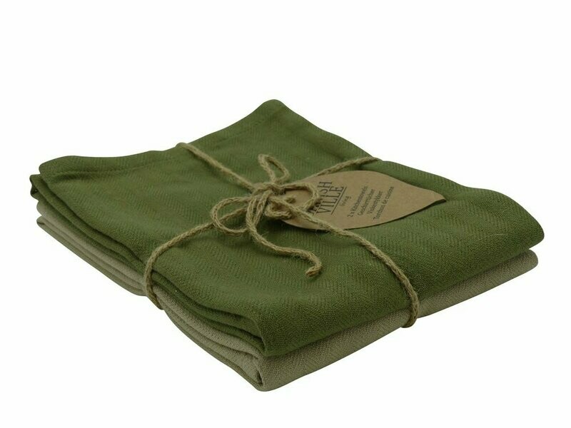 Fischgräten-Geschirrtuch, Sand/ Olive. 2er Set
