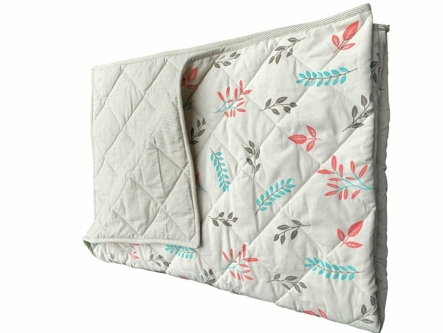 Quilt beige m. Blätter u. Streifen