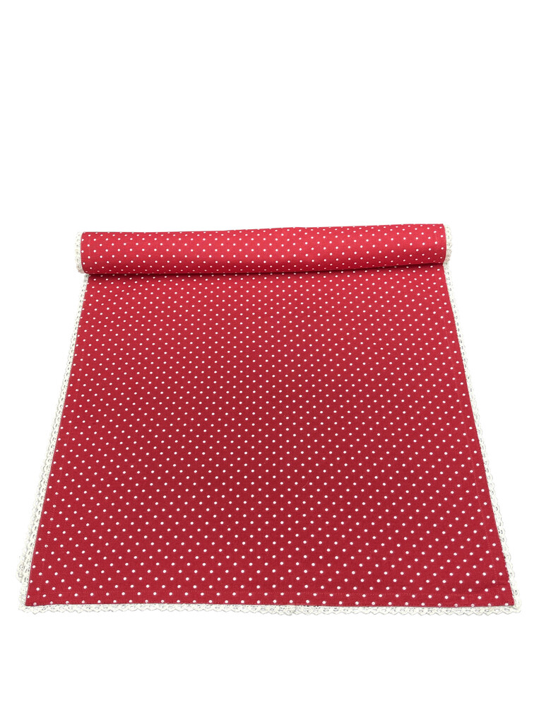 Danishville Läufer rot m. Tupfen u. Spitze, 145x140 cm