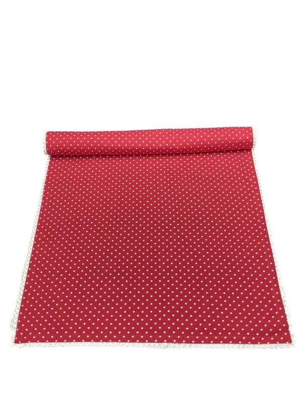 Danishville Läufer rot m. Tupfen u. Spitze, 145x140 cm