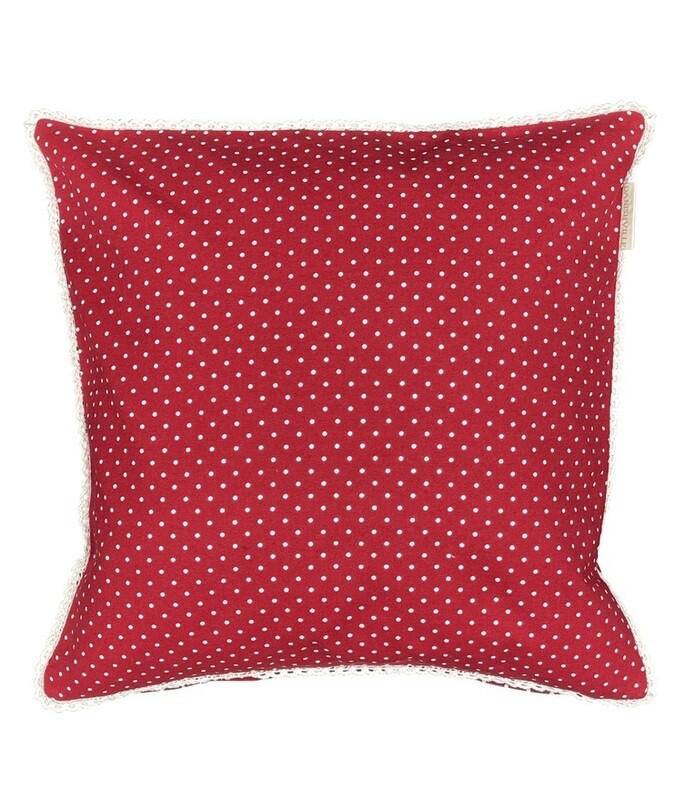 Danishville Cushion cover red w. dots and lace (available September '22)