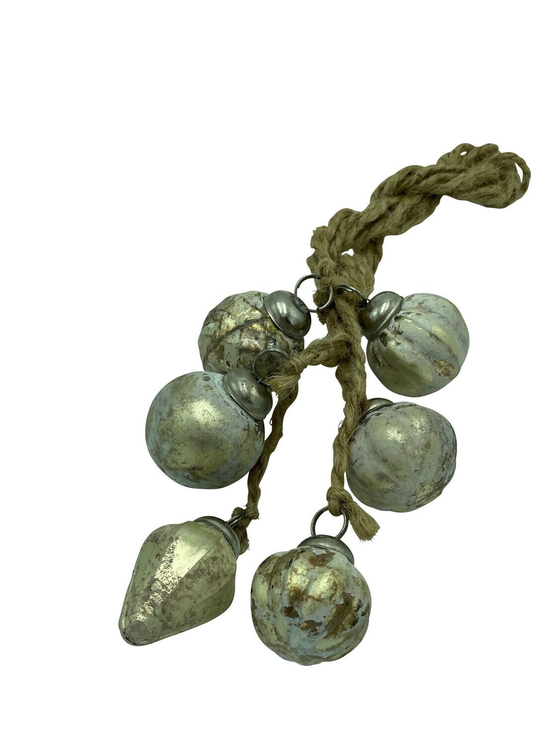 6 stk Mini Ornamente antik gold/grau aus Glass