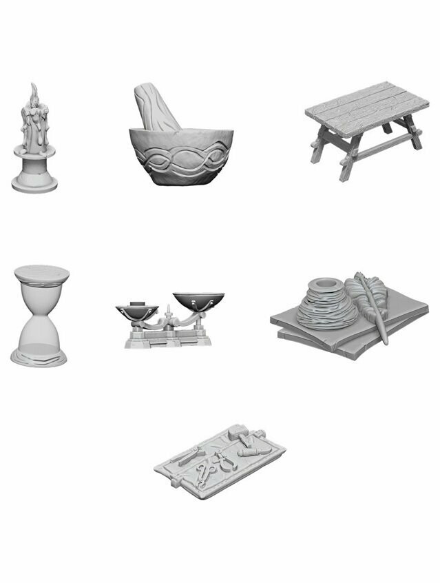 Wizkids Deep Cuts Unpainted Miniatures Workbench & Tools (Wave 5)