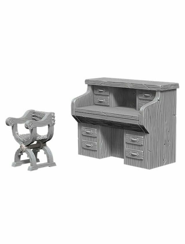 Wizkids Deep Cuts Unpainted Miniatures Desk & Chairs (Wave 5)