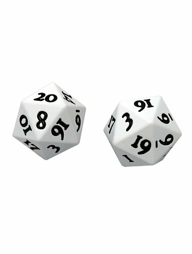 Heavy Metal d20 Two Dice Set White With Black Numbers