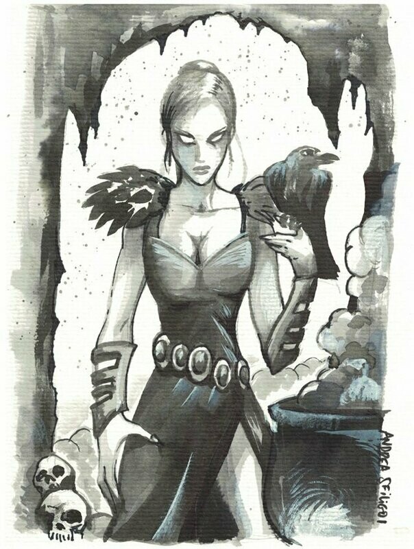 Four Against Darkness Broken Blades Andrea Sfiligoi Original Artwork Swamp Witch