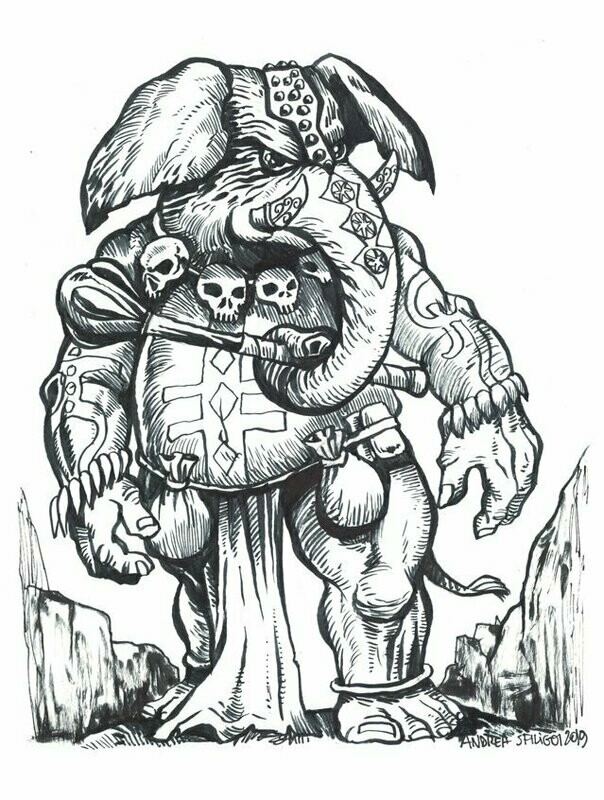 Four Against Darkness Warlike Woes Andrea Sfiligoi Original Artwork Elephant Man