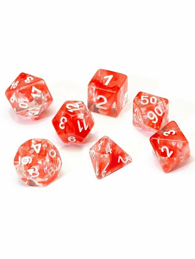 Red Cloud Transparent Polyhedral Dice Set