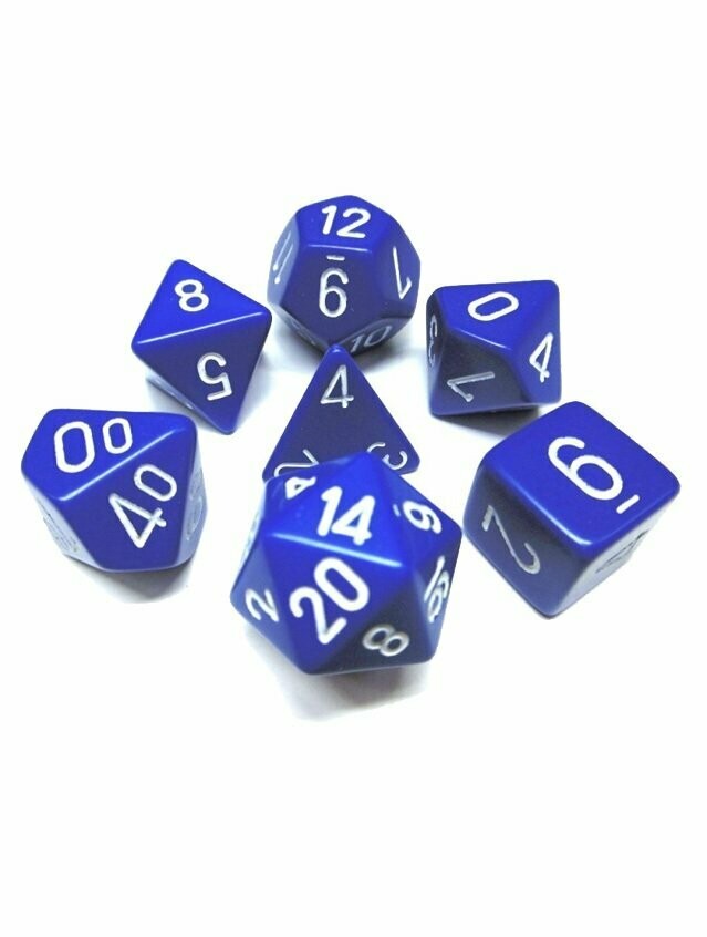 Opaque Blue / White Poly 7 Set Of Dice