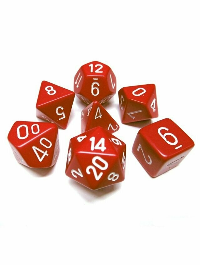 Opaque Red / White Poly 7 Set Of Dice