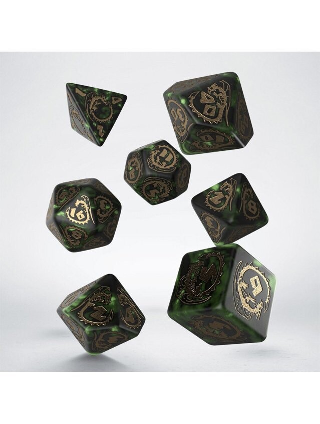 Dragons Bottle-Green & Gold Dice Set