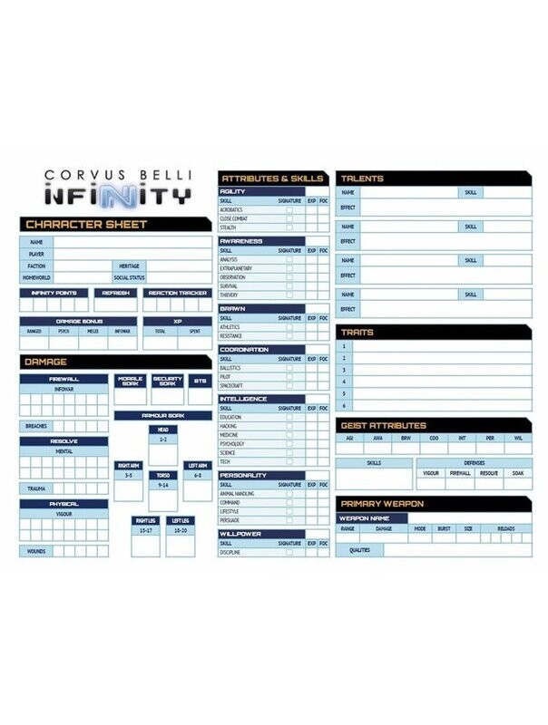 Infinity The Roleplaying Game Character Sheet Pad