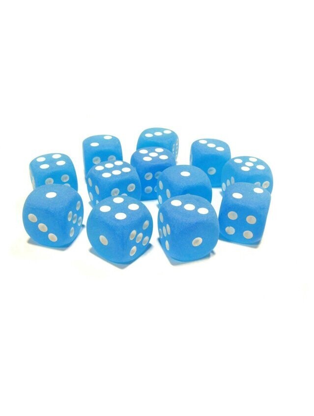 Frosted Caribbean Blue / White 16mm d6 Dice Block Set Of 12