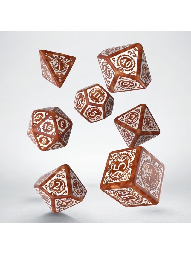 Steampunk Clockwork Caramel & White Dice Set