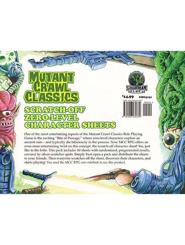 Mutant Crawl Classics 0-Level Scratch-Off Character Sheets