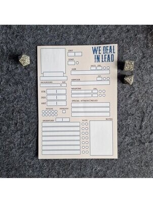 We Deal In Lead Character Sheets