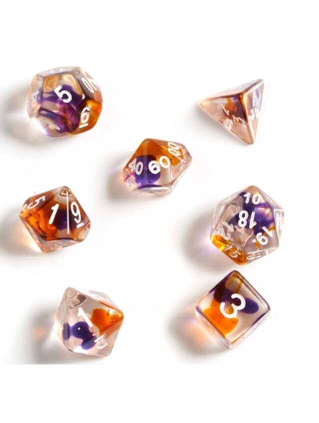 Purple, Orange, Clear Polyhedral Dice Set