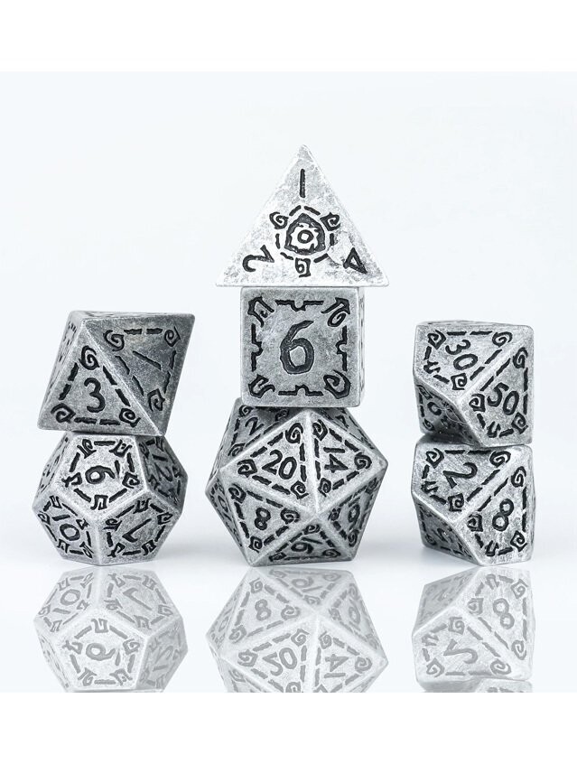 Illusory Metal Silver Polyhedral Dice Set
