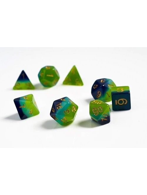 Green & Blue Translucent Polyhedral Dice Set
