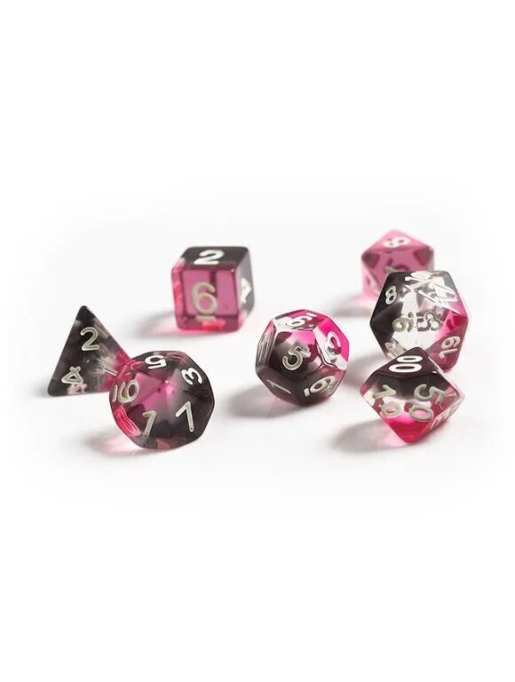 Pink, Clear, Black Resin Polyhedral Dice Set
