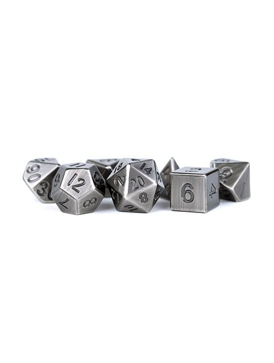 16mm Metal Polyhedral Dice Set Antique Silver