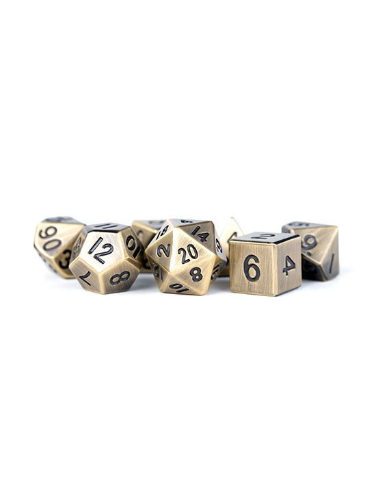 16mm Metal Polyhedral Dice Set Antique Gold