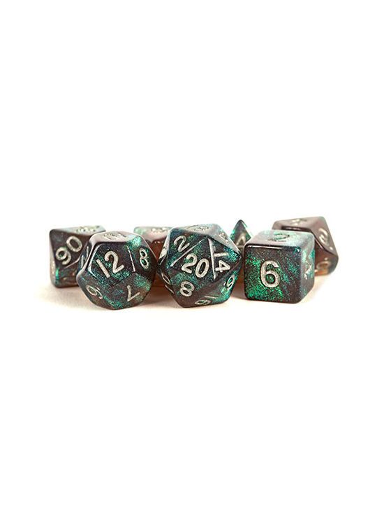 16mm Acrylic Polyhedral Dice Set Stardust Grey w/ Silver Numbers